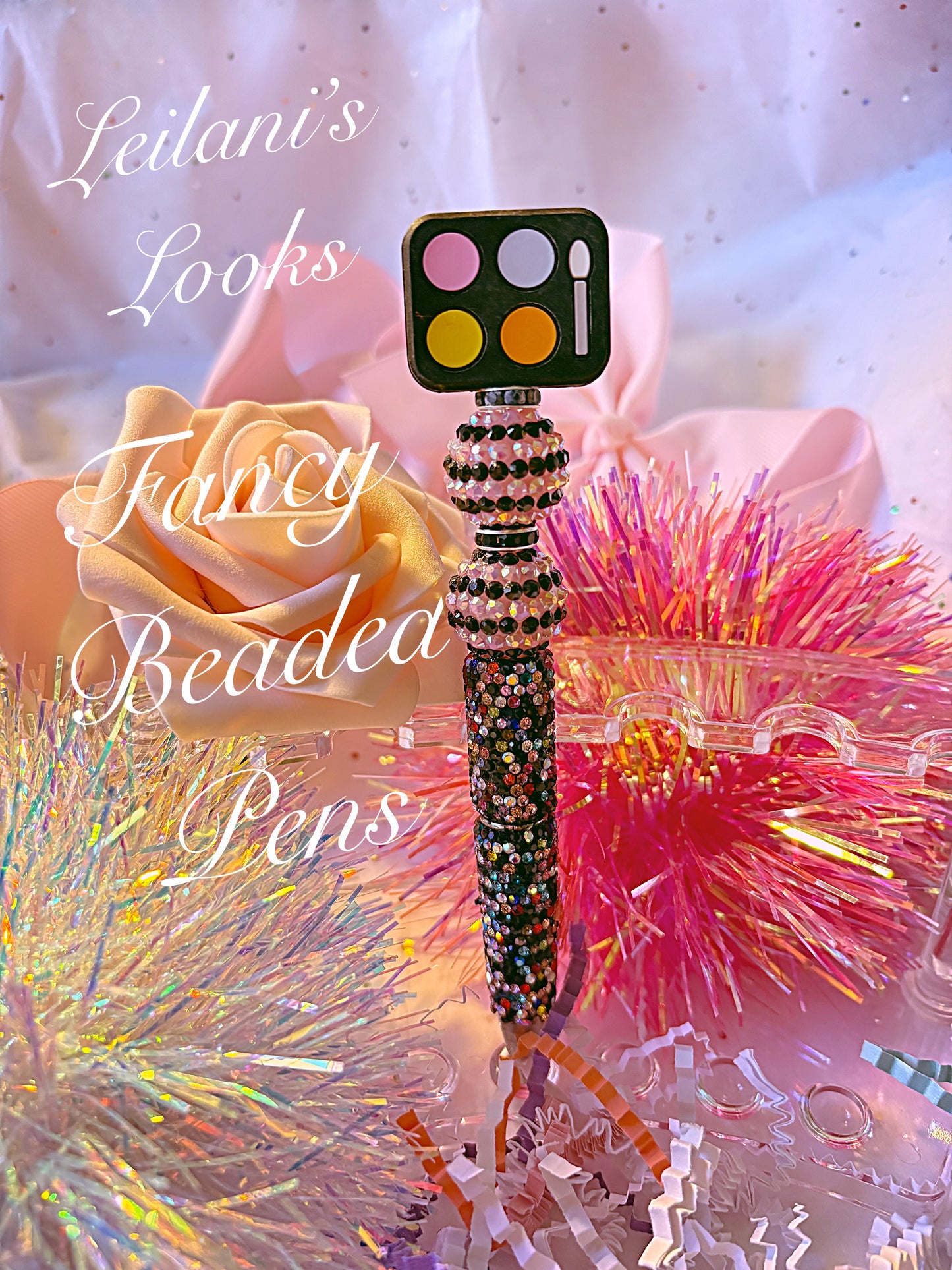 Beaded Pens, Fancy pens, Acrylic beads, rhinestones pens, black pen, journal pens, gift ideas