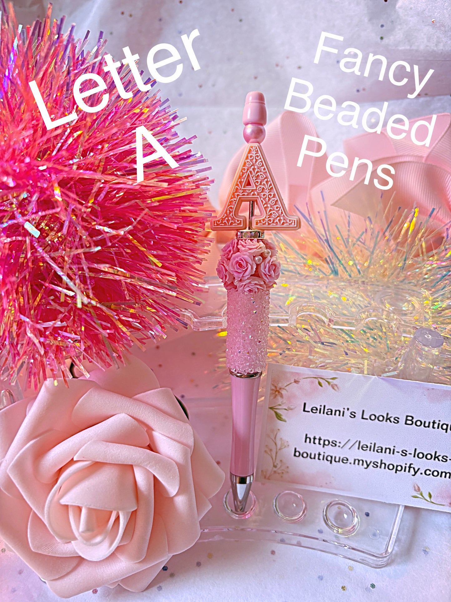 Beaded Pens, Fancy pens, Acrylic beads, rhinestones pens, journal pens, gift ideas/A initial