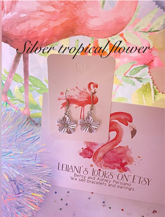 Summer silver style flower dangle and drop earrings/summertime wedding/