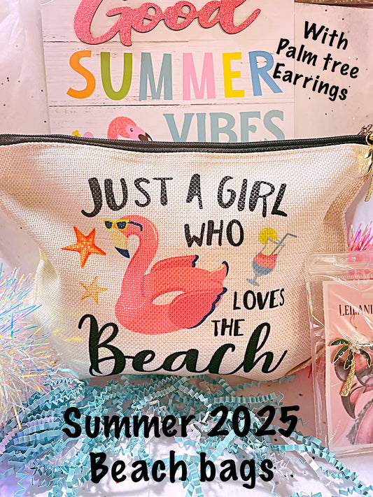 Beach survival bags/ makeup bag / cosmetic bag/ palm tree  earrings