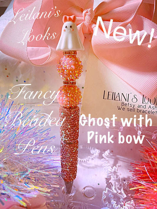 Beaded Ghost Pen with Pink Bow