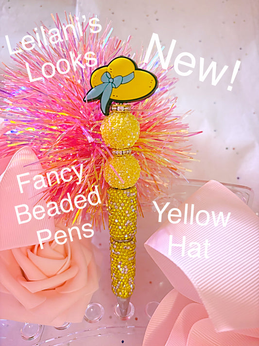 Yellow Beaded Pen with Hat Topper