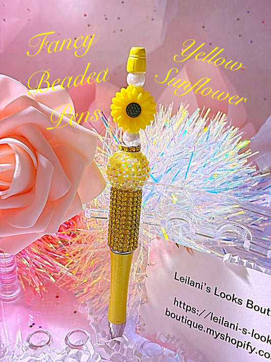 Beaded Fancy Beaded Pens ,yellow sunflower,Fancy pens, Acrylic beads, rhinestones pens, journal pens, gift ideas/flower bead