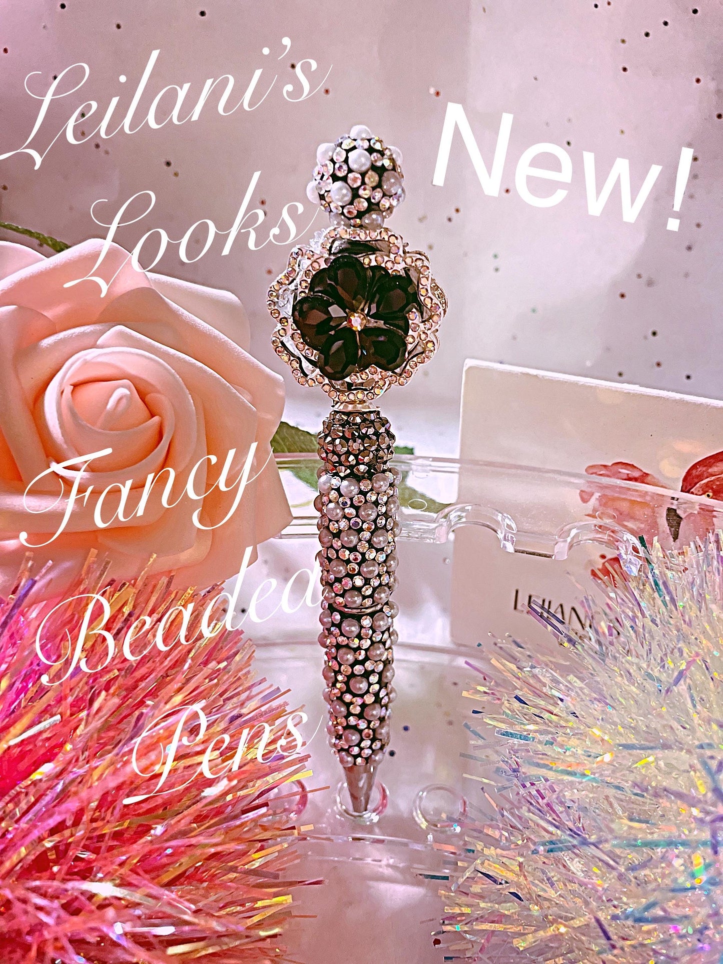 Beaded Pens, Fancy pens, Acrylic beads, rhinestones pens, black  pen, journal pens, gift ideas